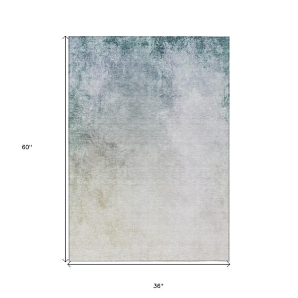 3' X 5' Beige Sky Blue And Teal Blue Ombre Washable Indoor Outdoor Area Rug