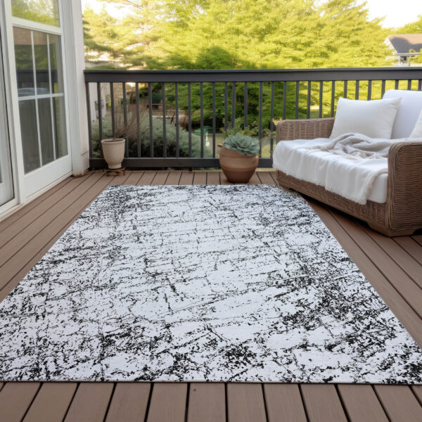 3' X 5' Black White And Gray Abstract Washable Indoor Outdoor Area Rug