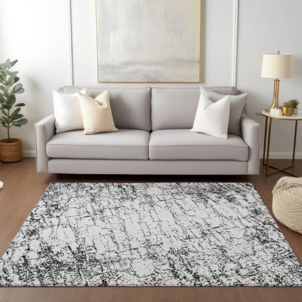 3' X 5' Black White And Gray Abstract Washable Indoor Outdoor Area Rug