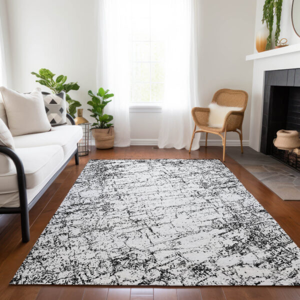 3' X 5' Black White And Gray Abstract Washable Indoor Outdoor Area Rug
