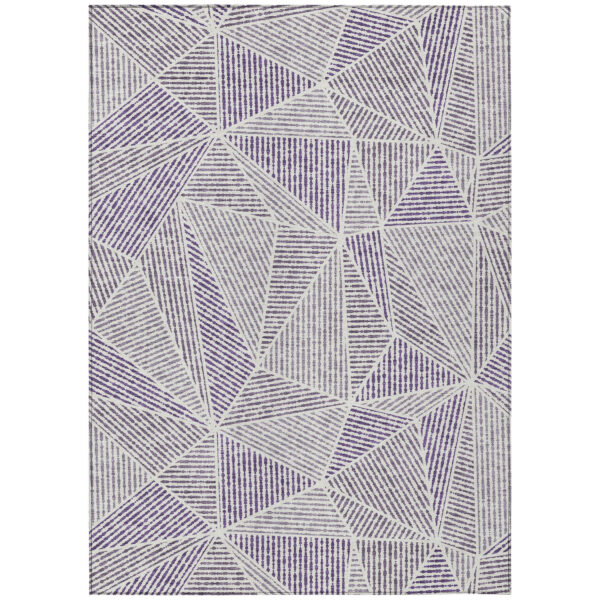 3' X 5' Purple Lilac And Silver Geometric Washable Indoor Outdoor Area Rug