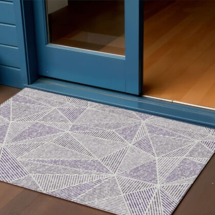 3' X 5' Purple Lilac And Silver Geometric Washable Indoor Outdoor Area Rug