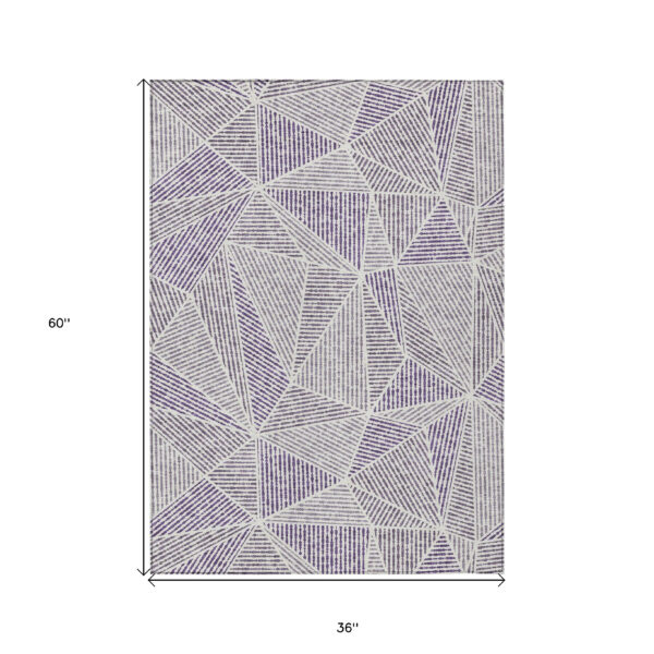 3' X 5' Purple Lilac And Silver Geometric Washable Indoor Outdoor Area Rug