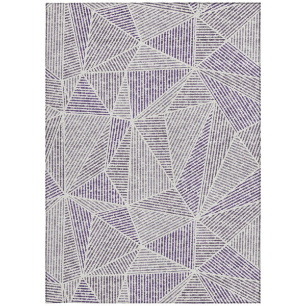 3' X 5' Purple Lilac And Silver Geometric Washable Indoor Outdoor Area Rug