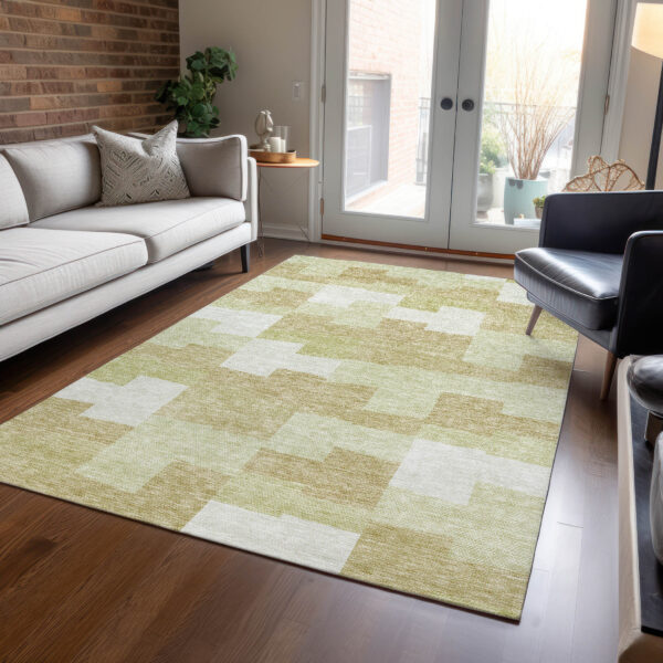 5' X 8' Beige Ivory And Brown Geometric Washable Indoor Outdoor Area Rug
