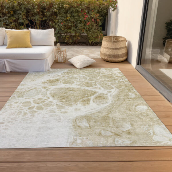 3' X 5' Taupe Beige And Ivory Nautical Washable Indoor Outdoor Area Rug
