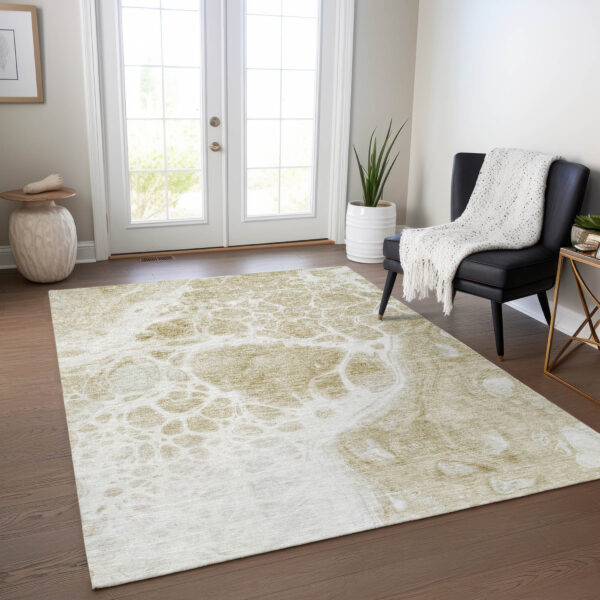 3' X 5' Taupe Beige And Ivory Nautical Washable Indoor Outdoor Area Rug