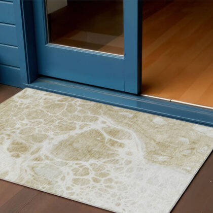 3' X 5' Taupe Beige And Ivory Nautical Washable Indoor Outdoor Area Rug