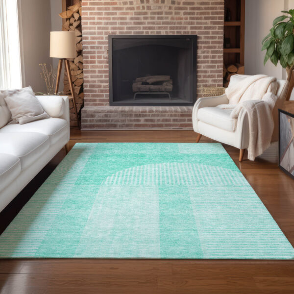 9' X 12' Teal Blue And Aqua Geometric Washable Indoor Outdoor Area Rug