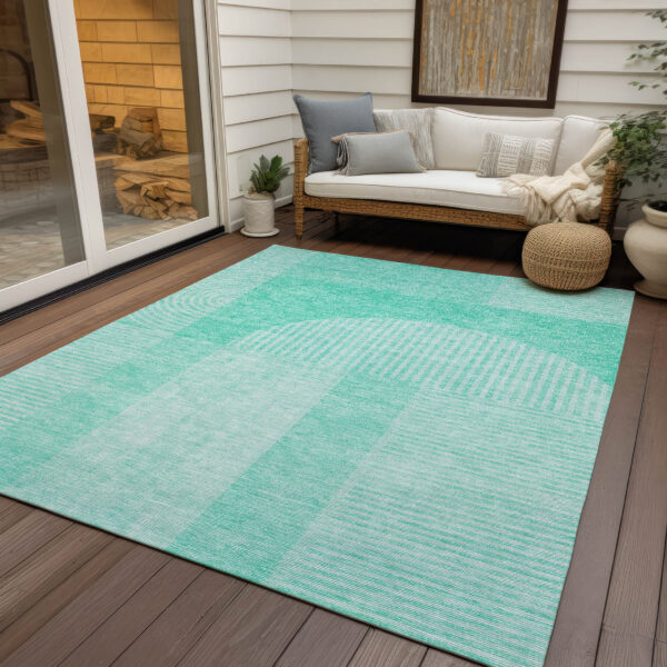 9' X 12' Teal Blue And Aqua Geometric Washable Indoor Outdoor Area Rug