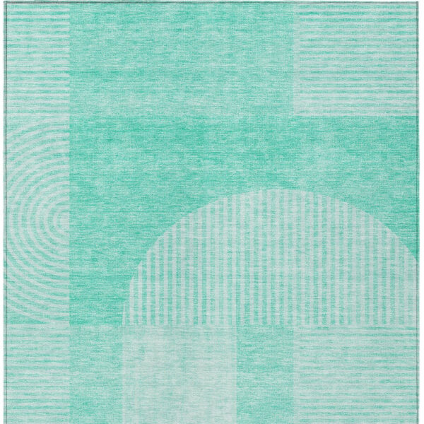 9' X 12' Teal Blue And Aqua Geometric Washable Indoor Outdoor Area Rug
