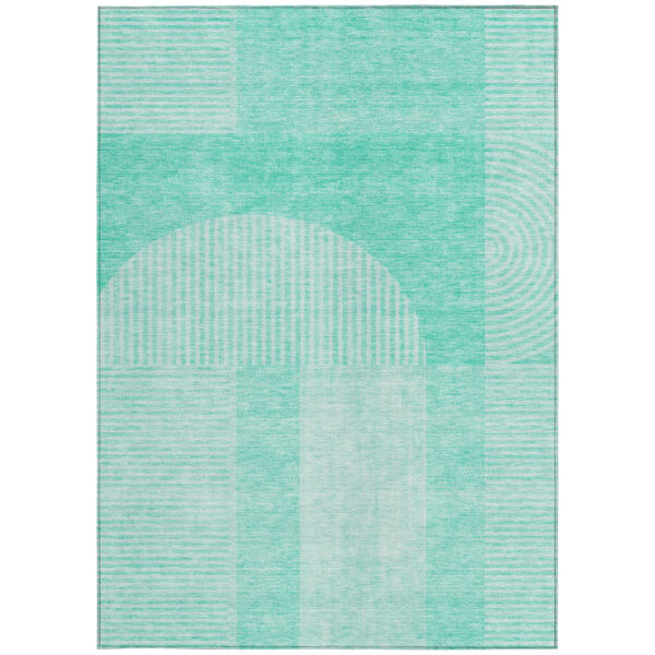 9' X 12' Teal Blue And Aqua Geometric Washable Indoor Outdoor Area Rug
