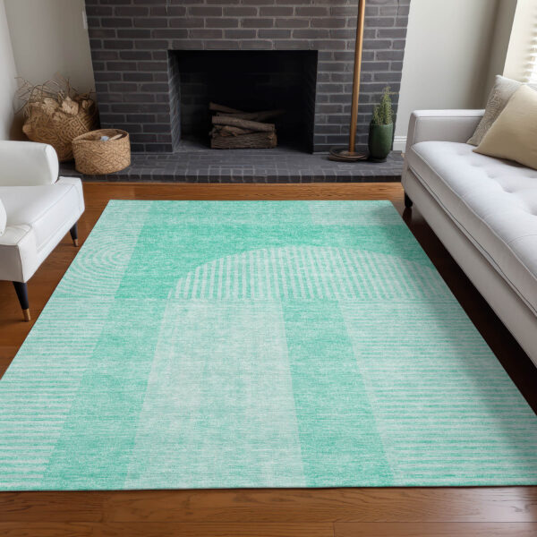 9' X 12' Teal Blue And Aqua Geometric Washable Indoor Outdoor Area Rug