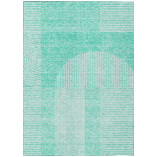 8' X 10' Teal Blue And Aqua Geometric Washable Indoor Outdoor Area Rug