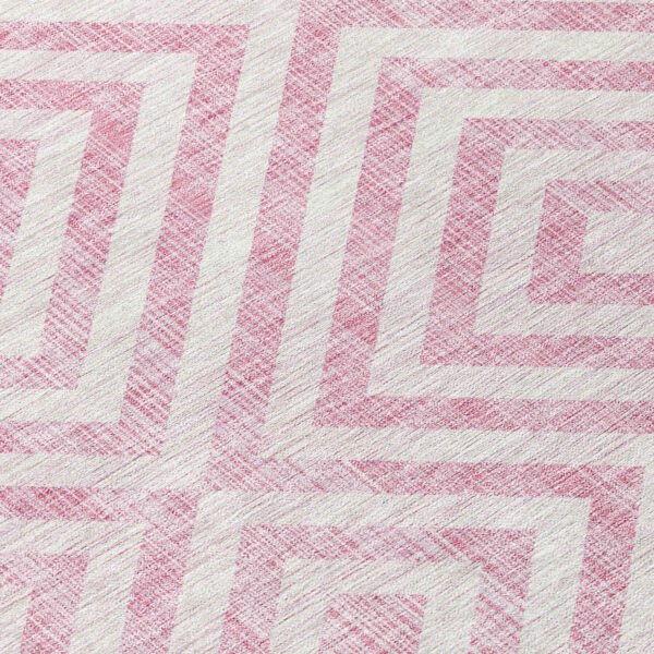 9' X 12' Pink And Ivory Geometric Washable Indoor Outdoor Area Rug
