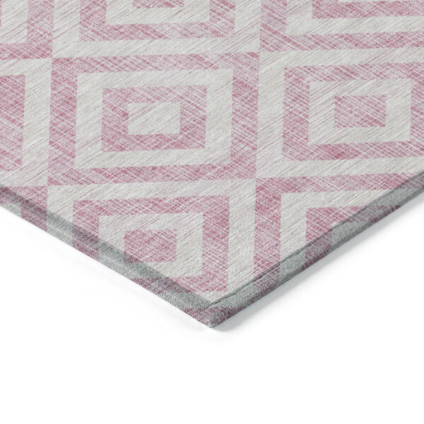 9' X 12' Pink And Ivory Geometric Washable Indoor Outdoor Area Rug