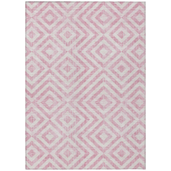 9' X 12' Pink And Ivory Geometric Washable Indoor Outdoor Area Rug
