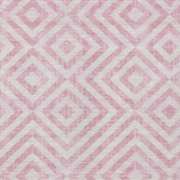 9' X 12' Pink And Ivory Geometric Washable Indoor Outdoor Area Rug