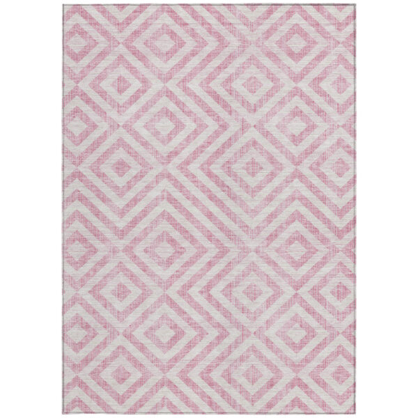 9' X 12' Pink And Ivory Geometric Washable Indoor Outdoor Area Rug