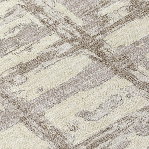 8' Beige Brown And Taupe Round Striped Washable Indoor Outdoor Area Rug