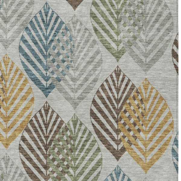 3' X 5' Gray Silver And Teal Blue Floral Washable Indoor Outdoor Area Rug