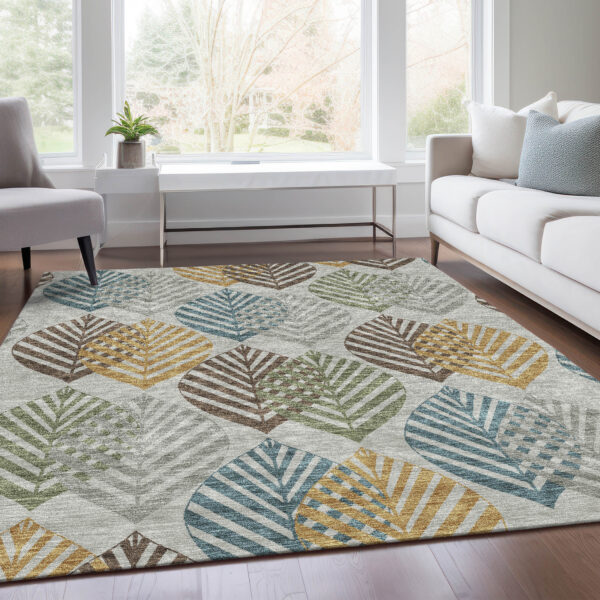 3' X 5' Gray Silver And Teal Blue Floral Washable Indoor Outdoor Area Rug