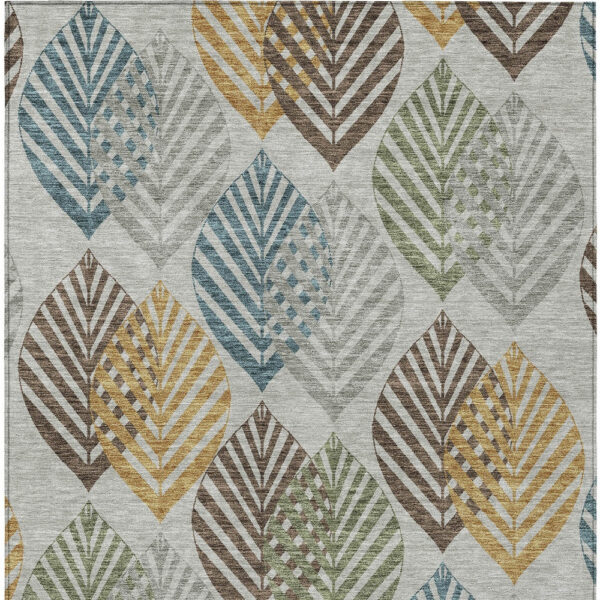 3' X 5' Gray Silver And Teal Blue Floral Washable Indoor Outdoor Area Rug