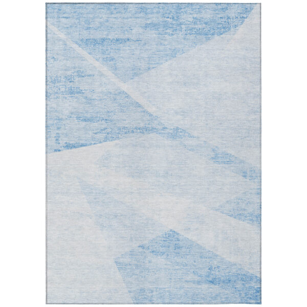 3' X 5' Denim Blue And Sky Blue Abstract Washable Indoor Outdoor Area Rug