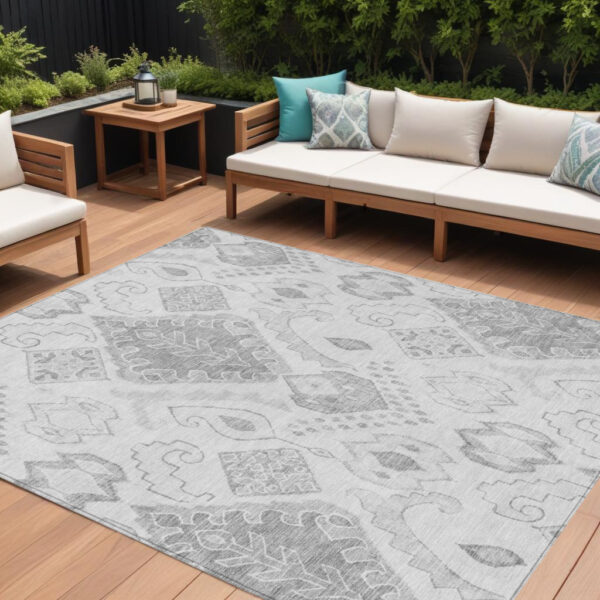 10' X 14' Silver Gray And Charcoal Moroccan Washable Indoor Outdoor Area Rug