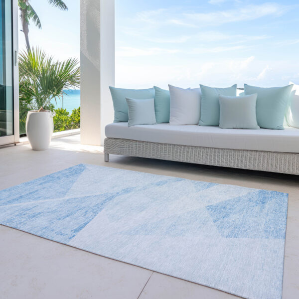 3' X 5' Denim Blue And Sky Blue Abstract Washable Indoor Outdoor Area Rug