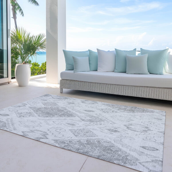 10' X 14' Silver Gray And Charcoal Moroccan Washable Indoor Outdoor Area Rug