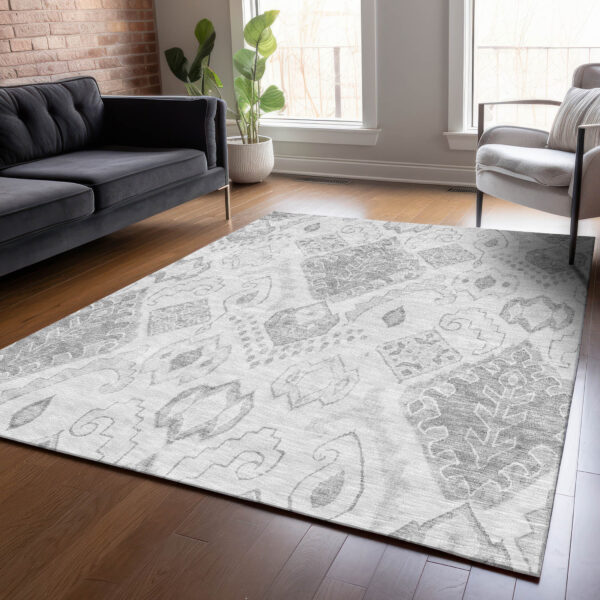 10' X 14' Silver Gray And Charcoal Moroccan Washable Indoor Outdoor Area Rug
