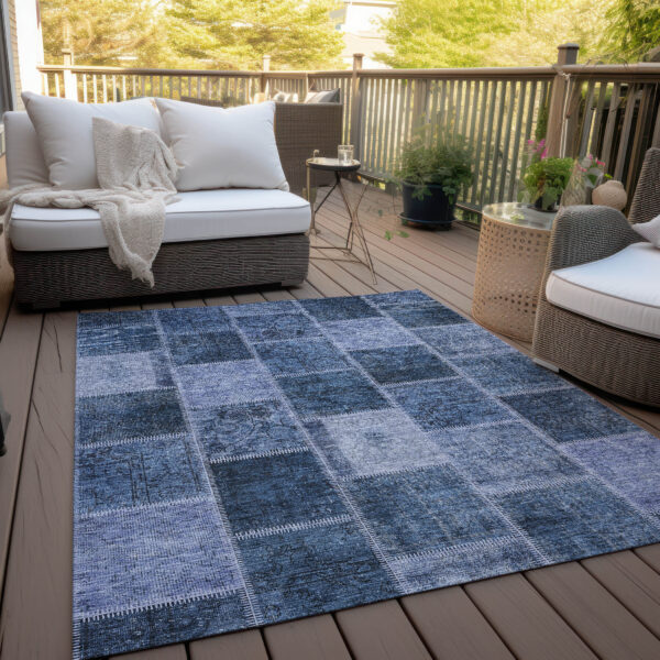 3' X 5' Blush Denim Blue And Sky Blue Patchwork Washable Indoor Outdoor Area Rug