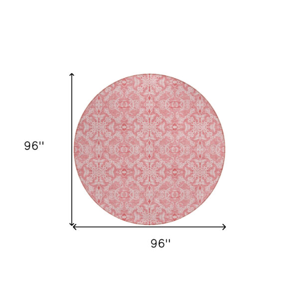 8' Pink And Blush Round Medallion Washable Indoor Outdoor Area Rug