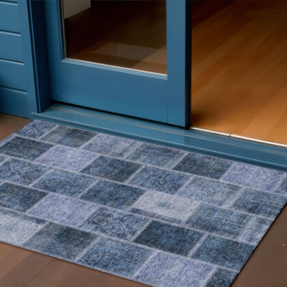 3' X 5' Blush Denim Blue And Sky Blue Patchwork Washable Indoor Outdoor Area Rug