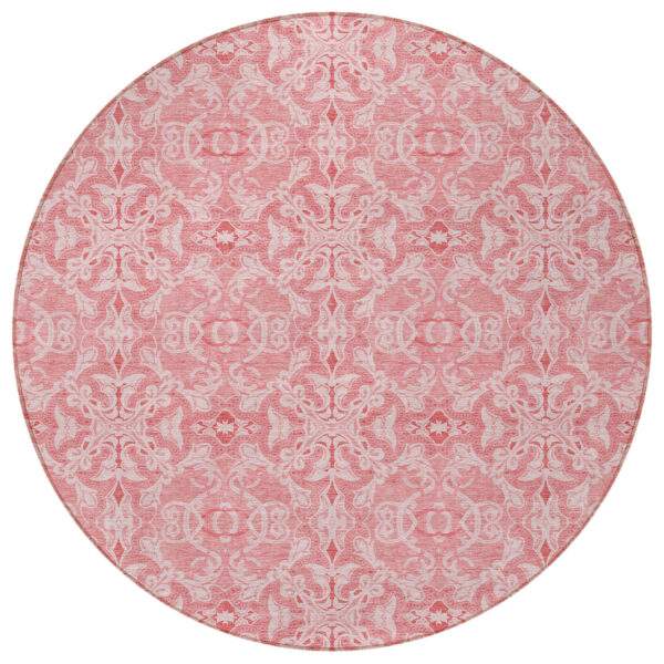 8' Pink And Blush Round Medallion Washable Indoor Outdoor Area Rug