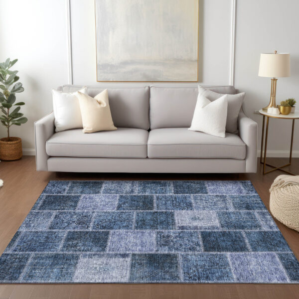 3' X 5' Blush Denim Blue And Sky Blue Patchwork Washable Indoor Outdoor Area Rug