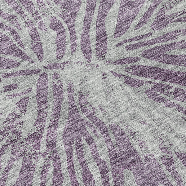 8' Purple And Gray Round Abstract Washable Indoor Outdoor Area Rug