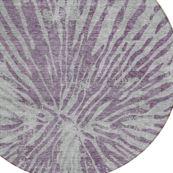 8' Purple And Gray Round Abstract Washable Indoor Outdoor Area Rug