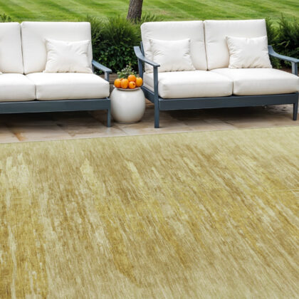 10' X 14' Gold And Wheat Abstract Washable Indoor Outdoor Area Rug