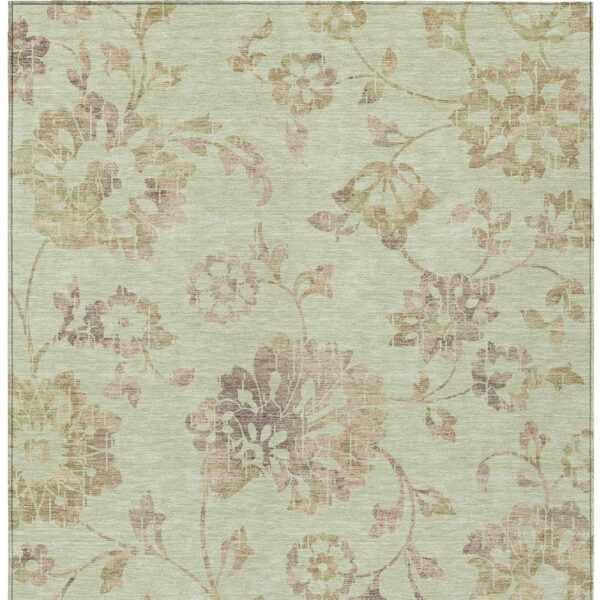 9' X 12' Artichoke Green Mint Green And Taupe Floral Washable Indoor Outdoor Area Rug
