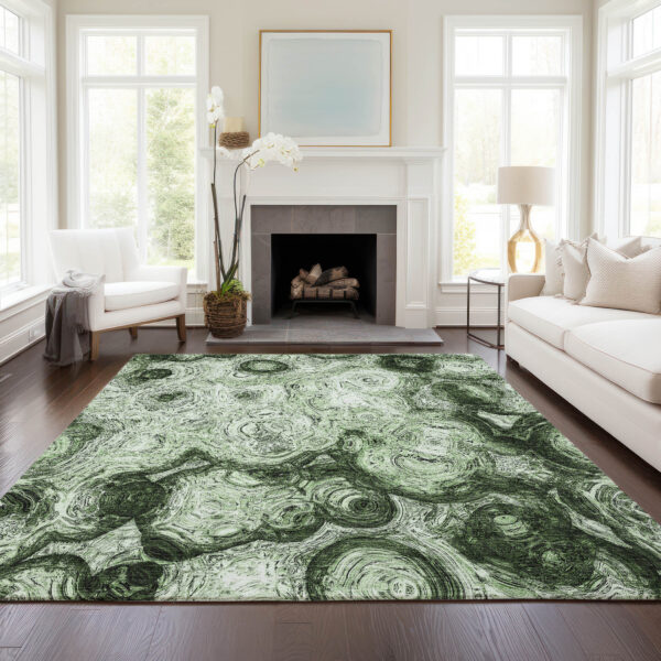 8' X 10' Artichoke Green And Emerald Abstract Washable Indoor Outdoor Area Rug