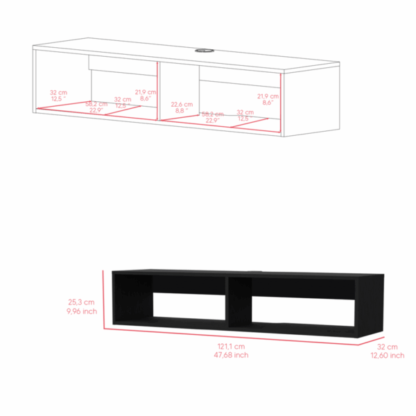 48" Black Floating Mount Entertainment Center