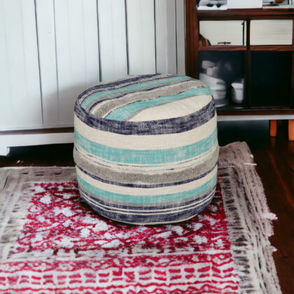 18" Blue 100% Cotton Ottoman