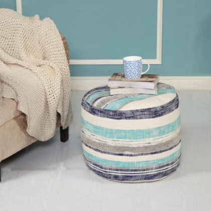 18" Blue 100% Cotton Ottoman