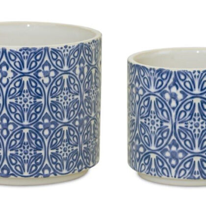 Blue Set of Two Ceramic 3.32468 ounce Round Pot Planter