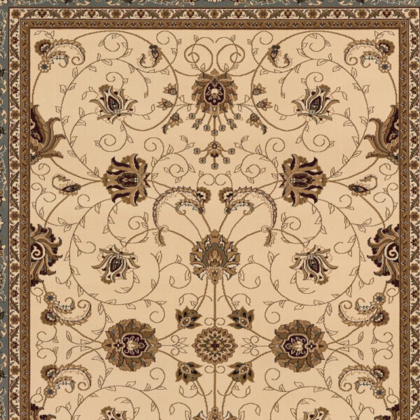 5’ x 8’ Cream and Blue Traditional Area Rug