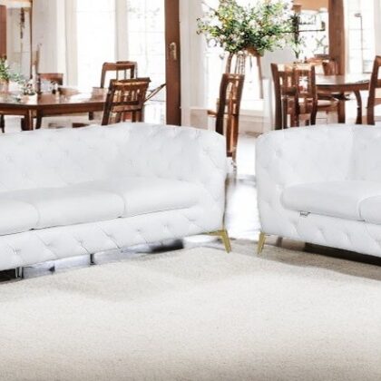 Two Piece Indoor White Italian Leather Five Person Seating Set