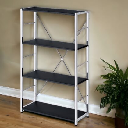 Black And Silver Metal Four Tier Etagere Bookcase