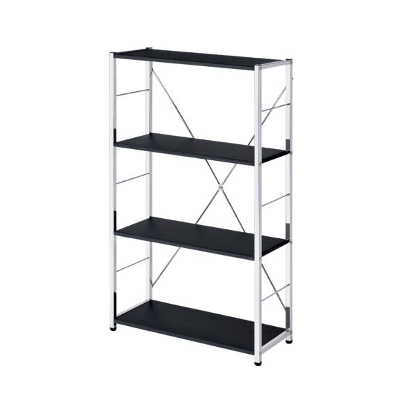 Black And Silver Metal Four Tier Etagere Bookcase